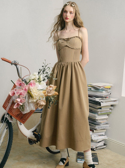 Light Brown French Tea Break Maxi Dress