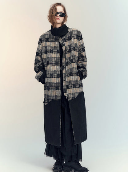 Irregular checked silhouette tweed coat