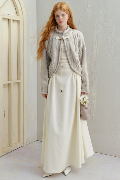 Stitching Shirred Knit Long Dress