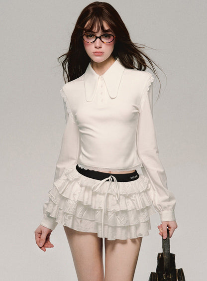 White Cake Puffy Embroidered Skirt