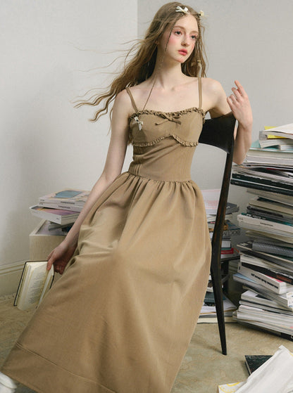 Light Brown French Tea Break Maxi Dress