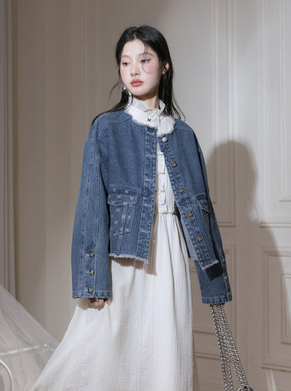 Edged Jacquard Denim Jacket Sundress Set