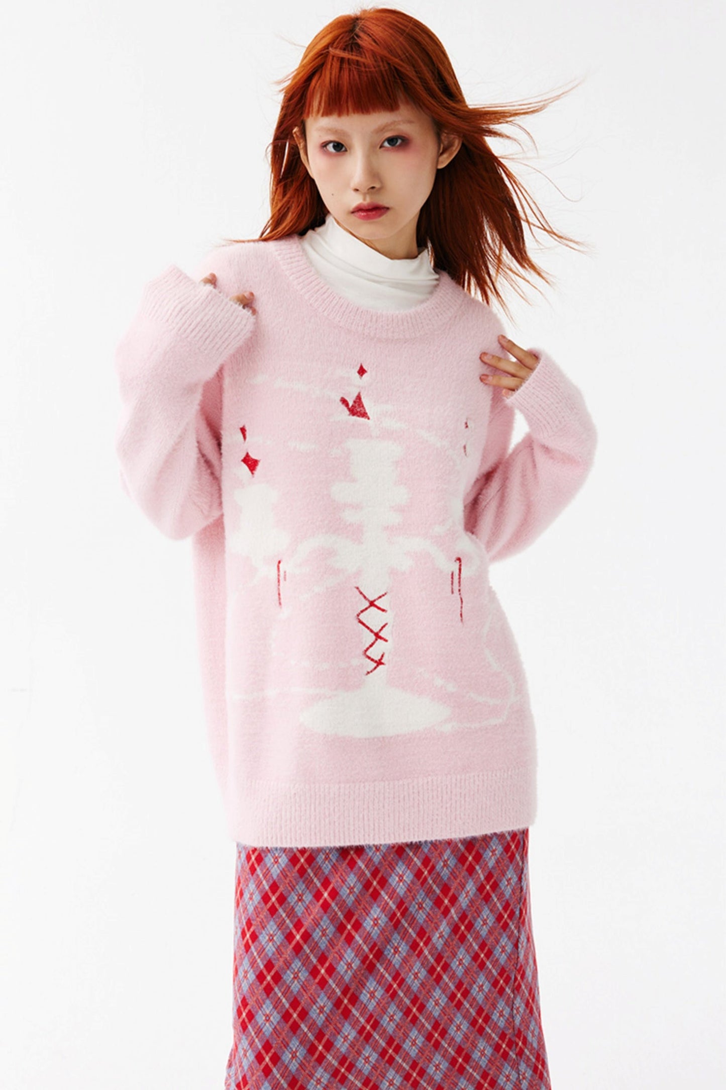 Color Contrast Candlestick Knit Sweater