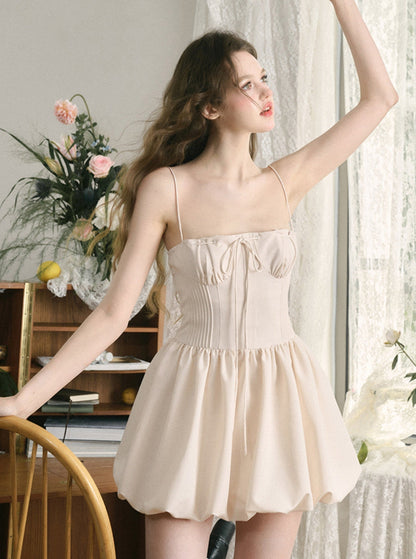 French Cloud Suspender Puffy Dress