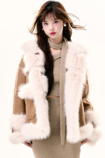 Lamb Velvet Fur Collar Coat