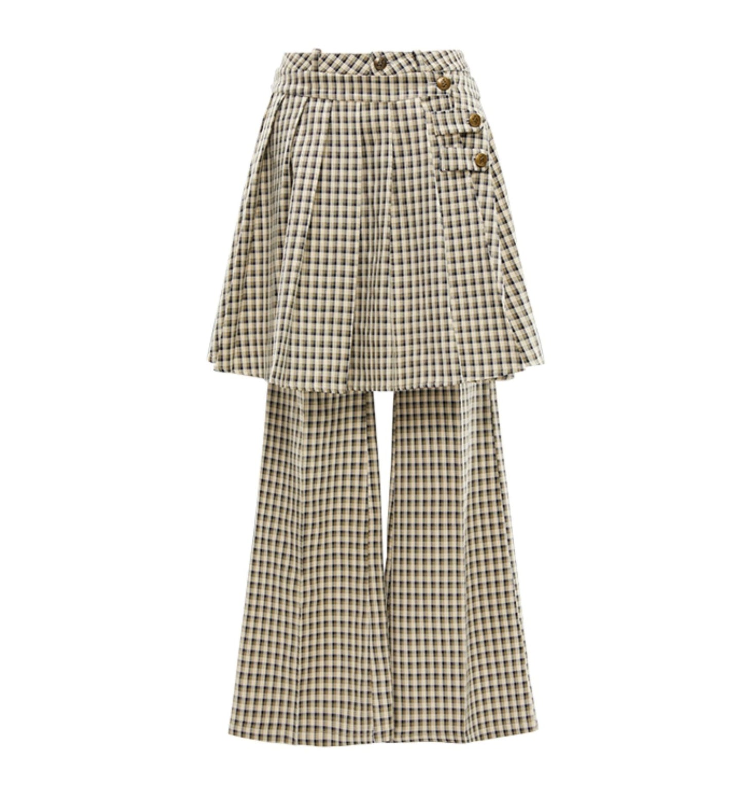 Pleated Check Slim Culottes Pants