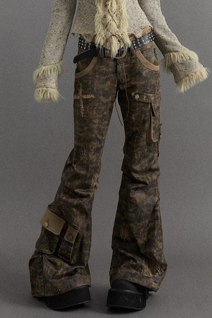 Punk Camo Flared Cargo Pants