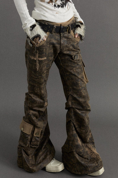 Punk Camo Flared Cargo Pants