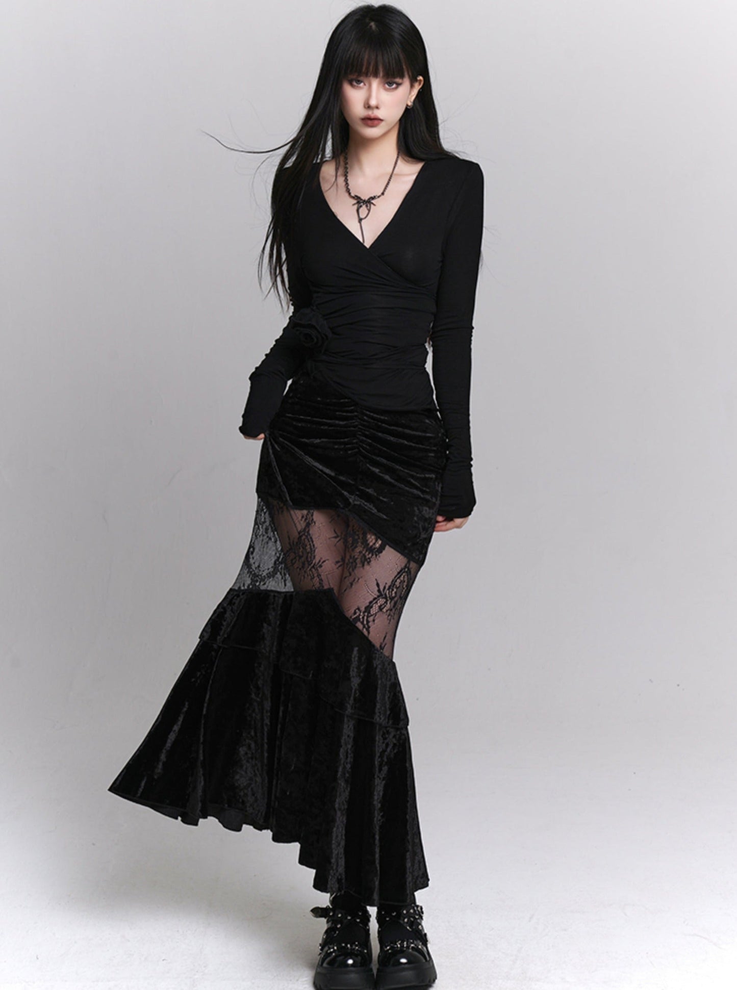 Hip Mermaid Velvet Long Skirt