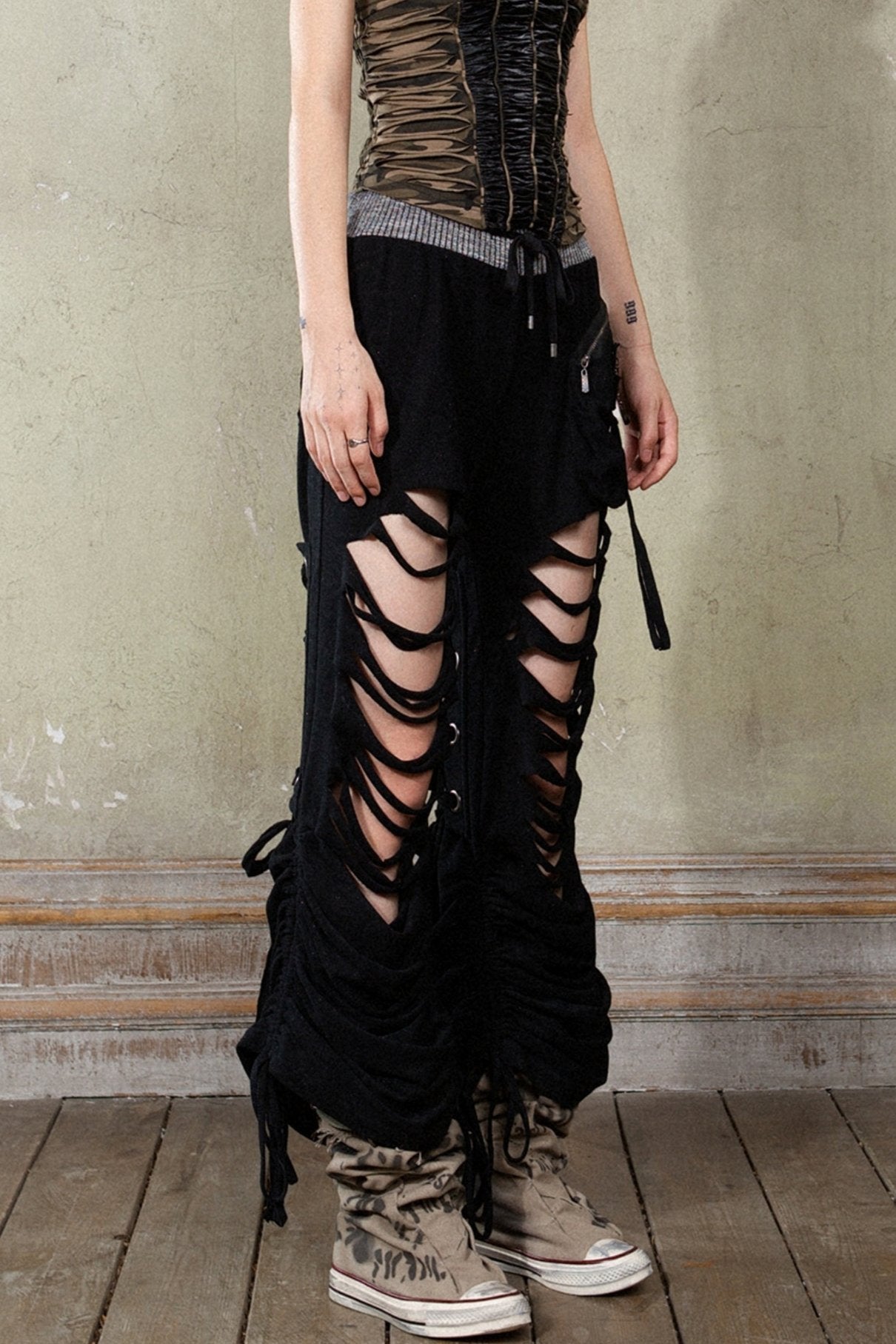 Ripped Wide-Leg Punk Trousers