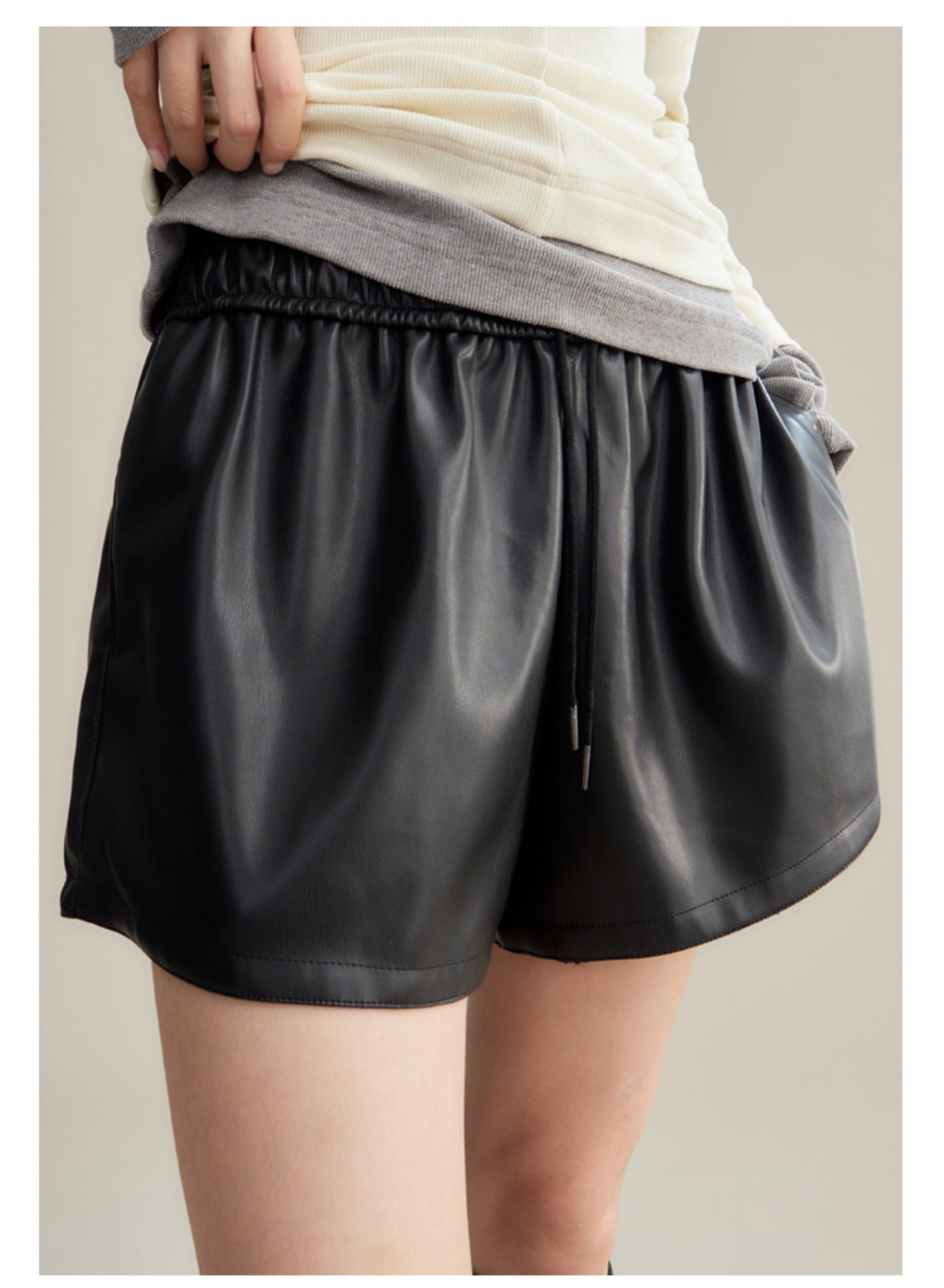 Waist loose pu leather shorts pants