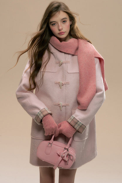 Pink Check Horn Button Coat