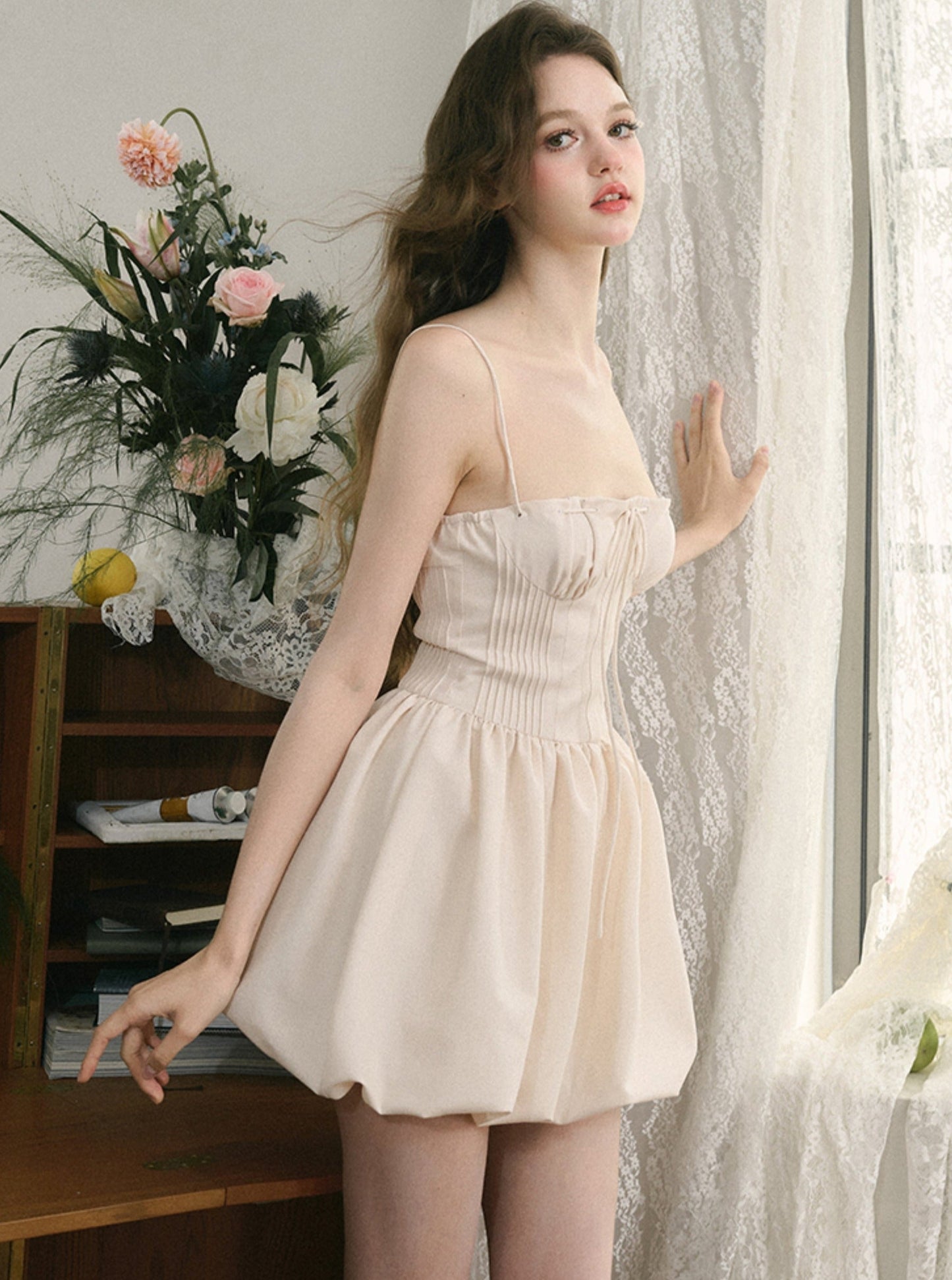 French Cloud Suspender Puffy Dress