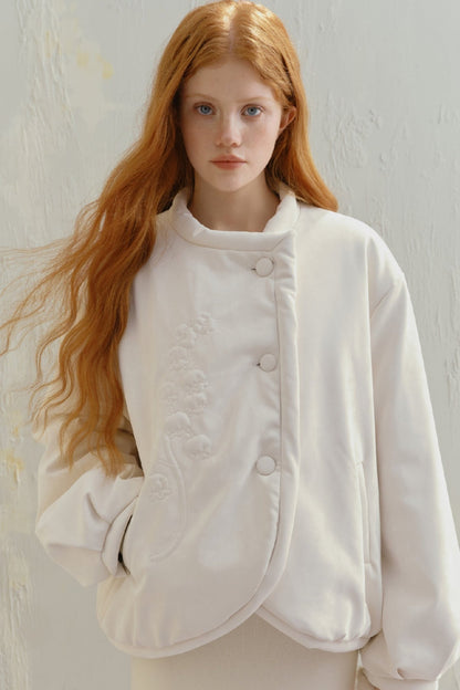 White Tower Embroidery Flower Bud Jacket