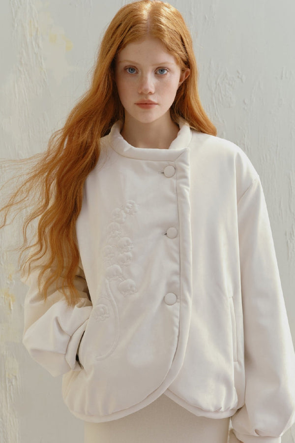 White Tower Embroidery Flower Bud Jacket