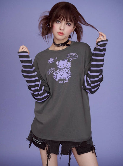 Gray Purple Super Long Sleeve T-shirts