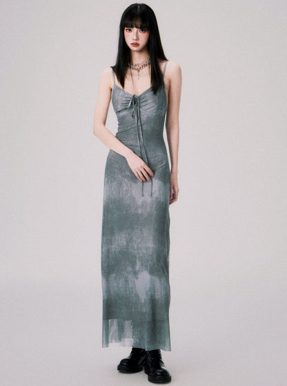 Grey Green Ink Painted Dress