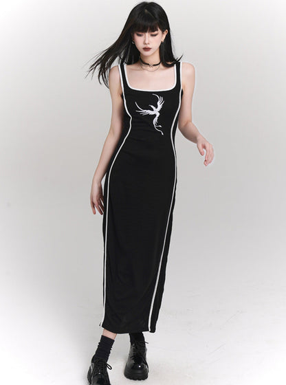 Niche Black Knitted Slip Dress