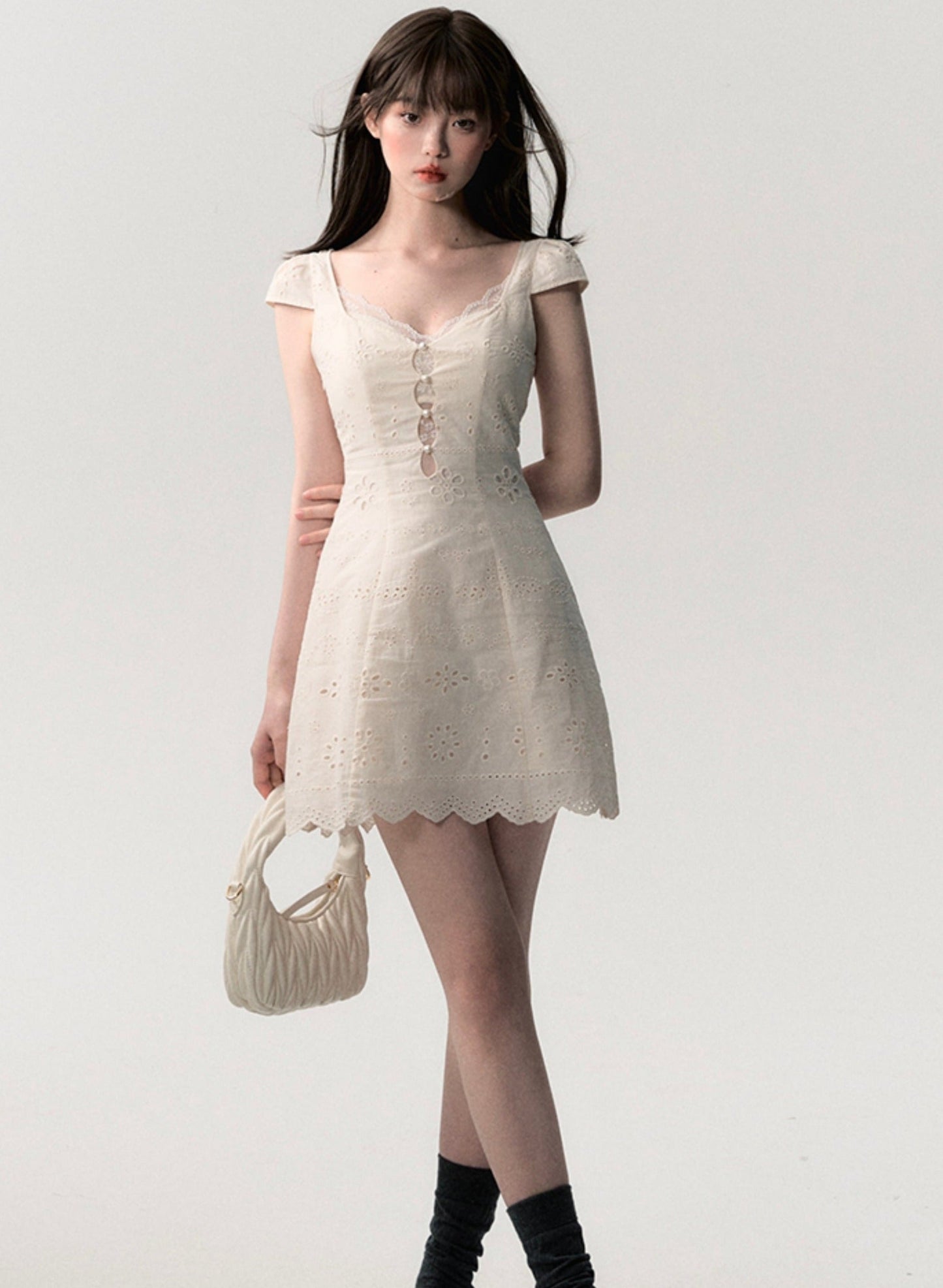 Cream White Slim Lace Dress