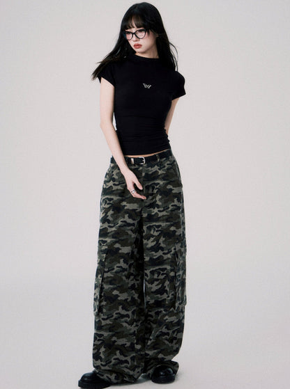 Camouflage Low Rise Cargo Pants