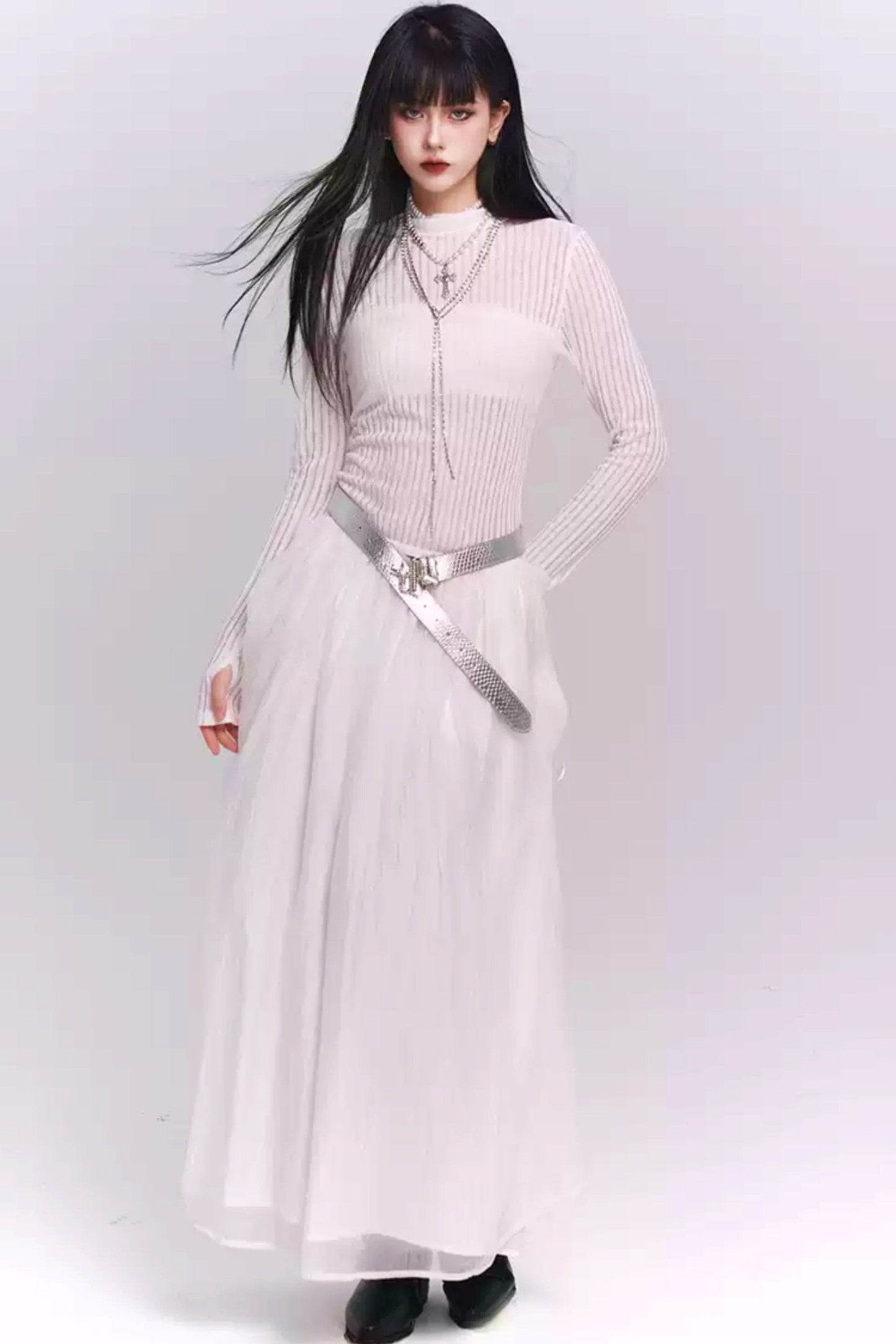 White Long-Sleeve Moonlight Dress