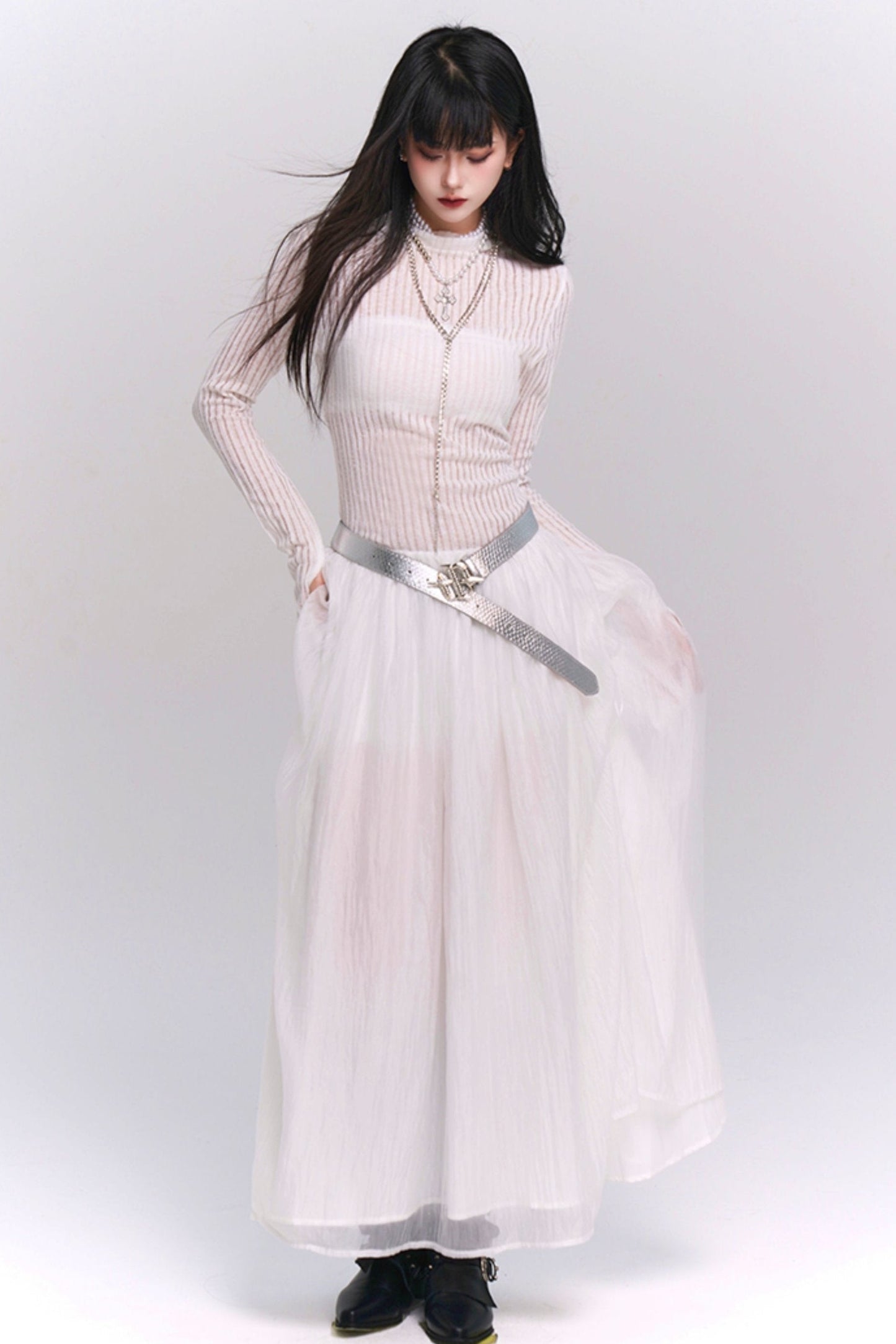 White Long-Sleeve Moonlight Dress