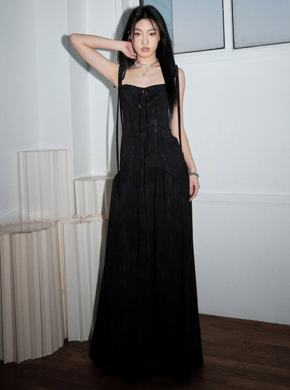 Dark Elegant Hollow Tie Maxi Dress