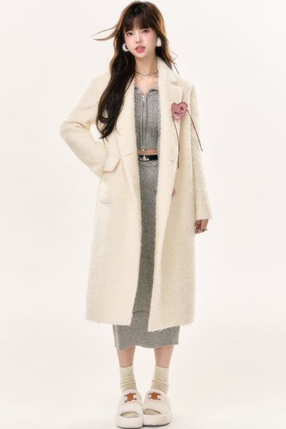 Thickened Off White Wool Coat