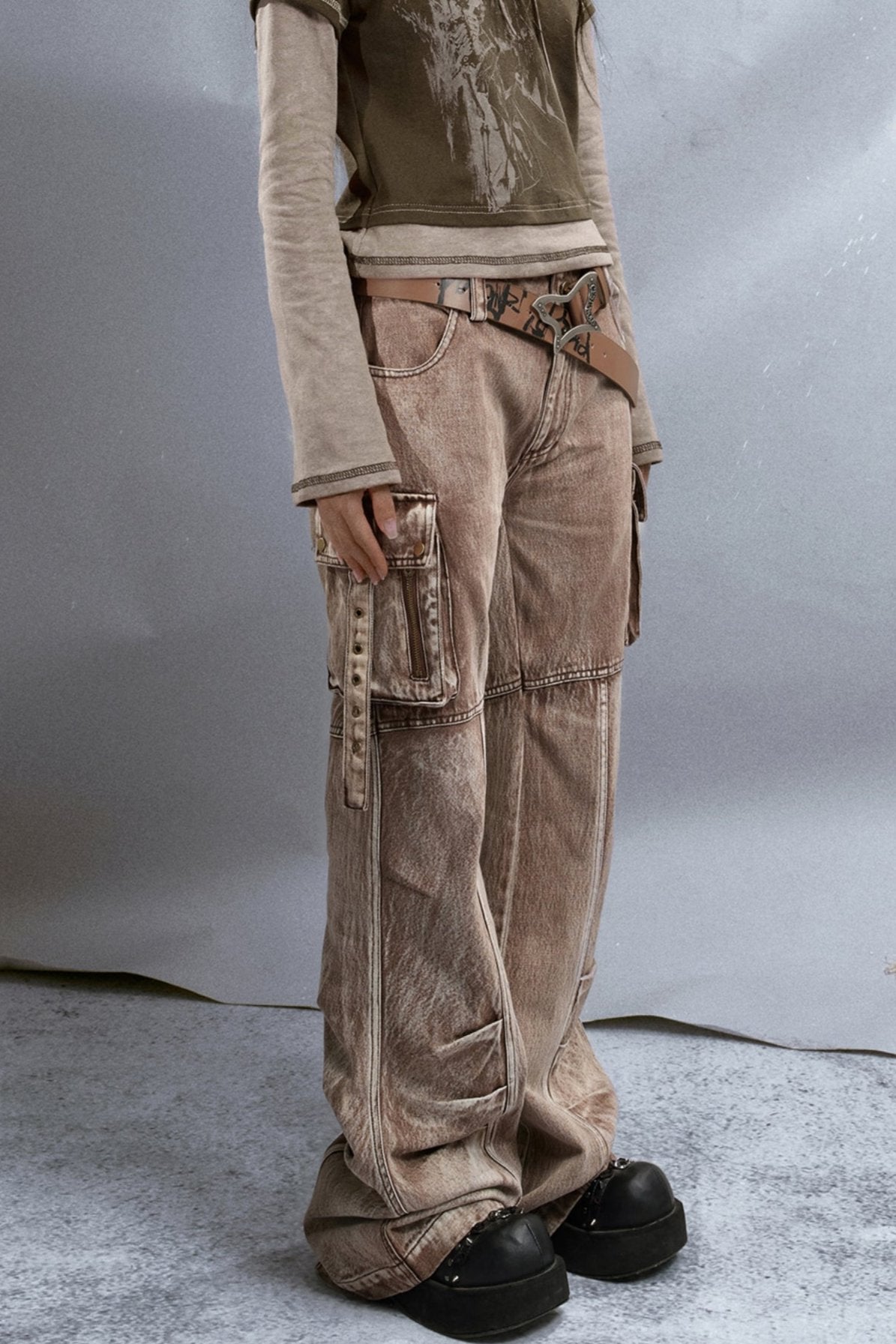 Washed Brown Low Rise Jeans