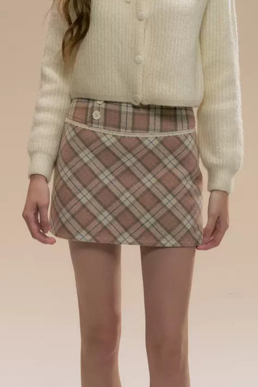 Brown Checked Woolen Skirt