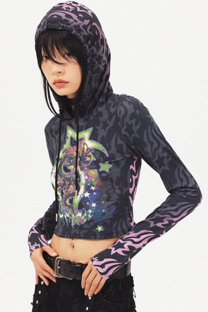 Dragon Graphic Cropped Sweatshirt