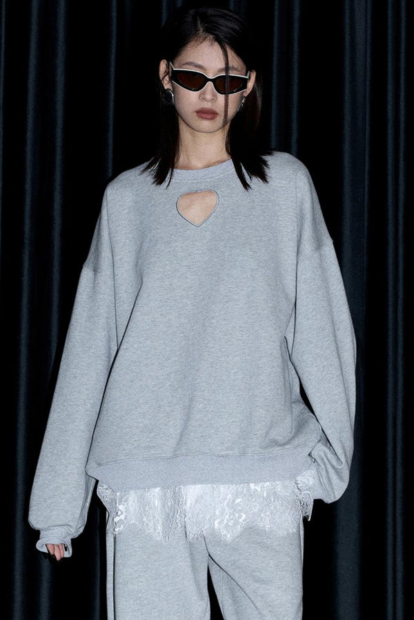 Hollow Heart Slouchy Sweatshirt