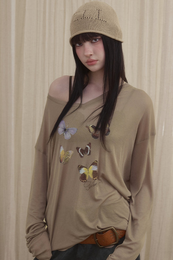 Casual V Neck Butterfly Blouse Top