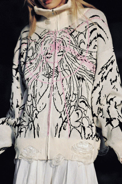 Angel Graphic Knitted Cardigan