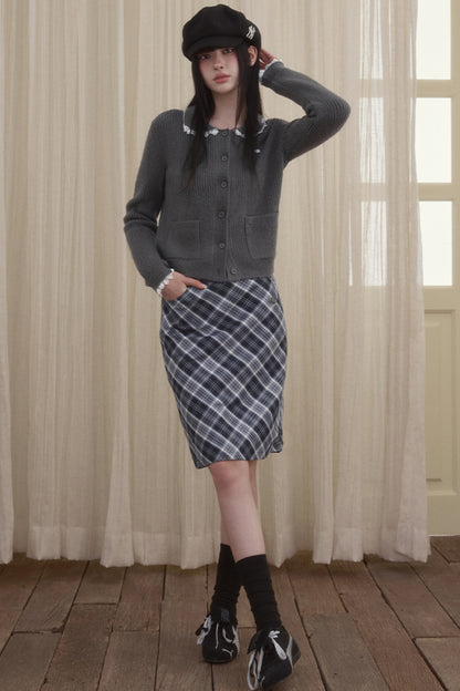 Simple Straight Check Skirt