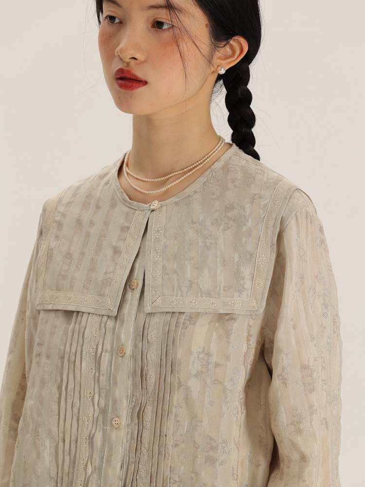 Floral Stripe Jacquard Lace Sailor Color Shirt