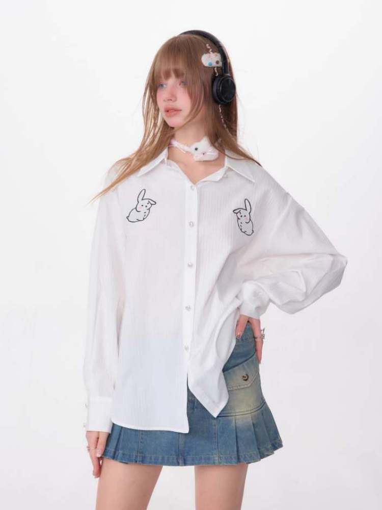 Rabbit Embroidery Loose Shirt