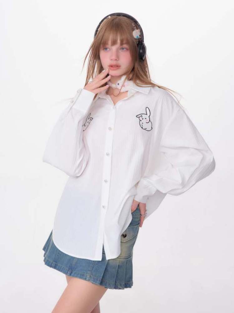 Rabbit Embroidery Loose Shirt