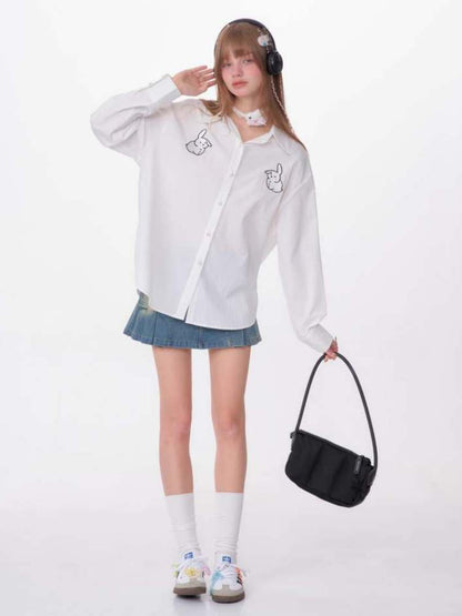 Rabbit Embroidery Loose Shirt