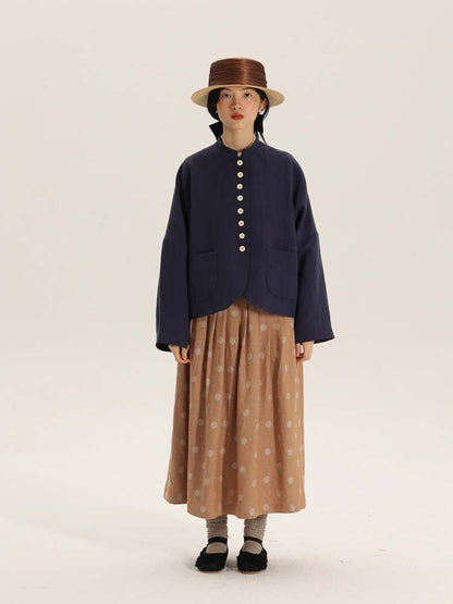 Button Design Stand Collar Linen Loose Jacket