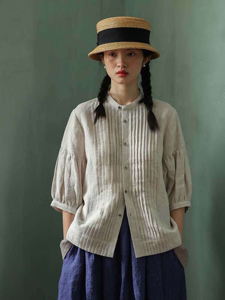 Retro Pleated Collar Loose Shirt