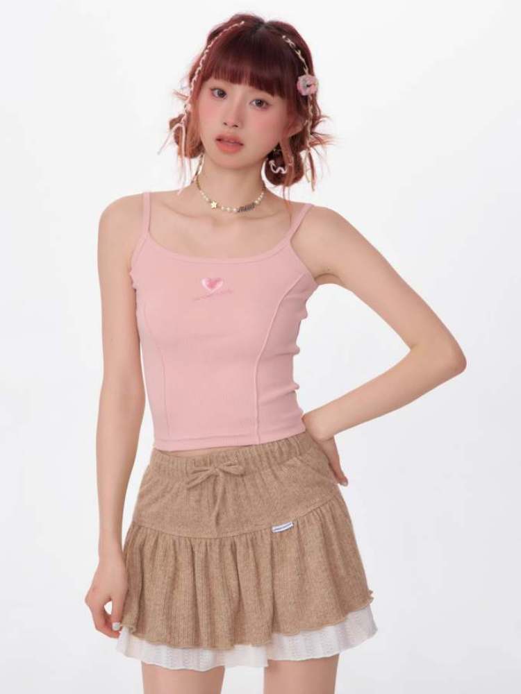 Slim Fit Heart Embroidery Knit Camisole