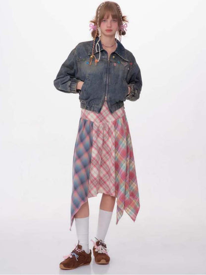 3 Types Of Plaid Patterns Double Waist Random Hem Skirt