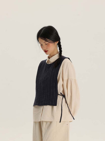 Retro Round Neck Stripe Linen Vest