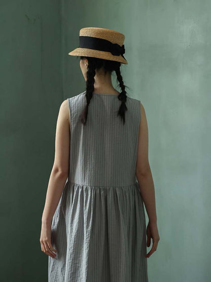 Stripe Side Slit Sleeveless Long Dress