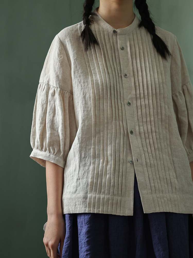 Retro Pleated Collar Loose Shirt