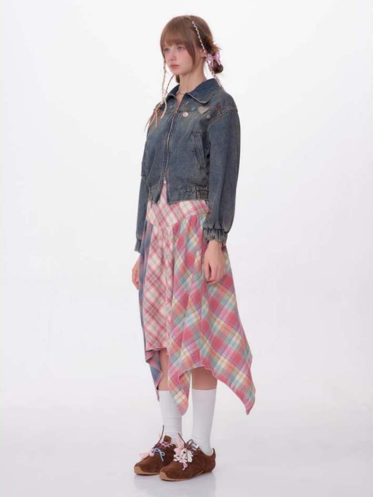 3 Types Of Plaid Patterns Double Waist Random Hem Skirt