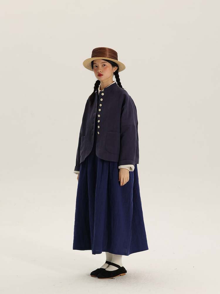 Button Design Stand Collar Linen Loose Jacket