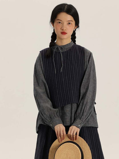 Yarn-Dyed Stripe Linen Bow Tie Shirt