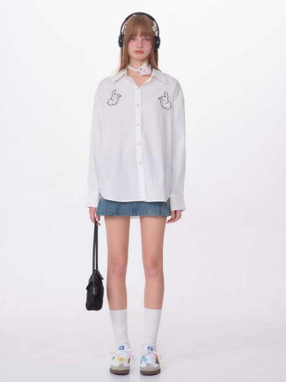 Rabbit Embroidery Loose Shirt